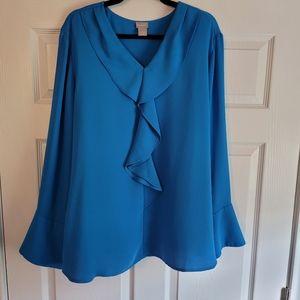 Chico's Peacock Blue Ruffle Blouse Size 4